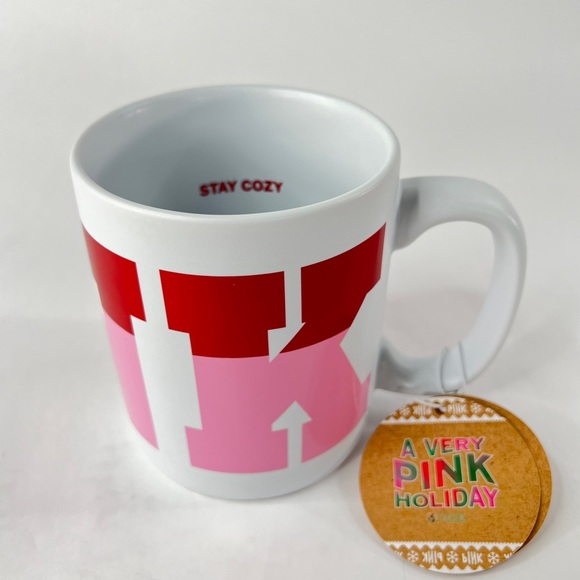 BIG PINK Coffee Mug 29.76 oz. "STAY COZY" Victoria's Secret Pink Red White - Picture 5 of 13